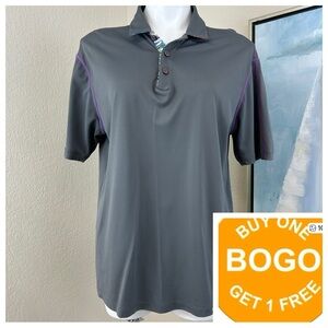 IBKUL Polo Shirt Mens Medium Gray Golf‎ Quick Dry UPF 50 Short Sleeve Nylon